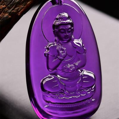 巴西紫水晶阿弥陀佛菩萨无事牌吊坠毛衣链两用款猪狗守护神38.8即