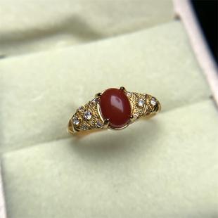 天然阿卡黑赤血珊瑚银戒指s925银原色阿卡沙丁深海红科西嘉颂