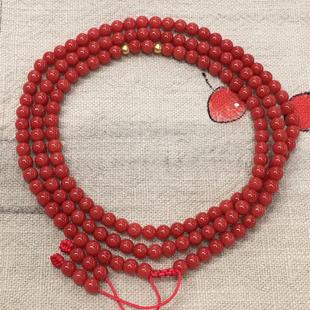 天然意大利沙丁珊瑚圆珠手串手链4mm阿卡牛血红深海红科西嘉颂