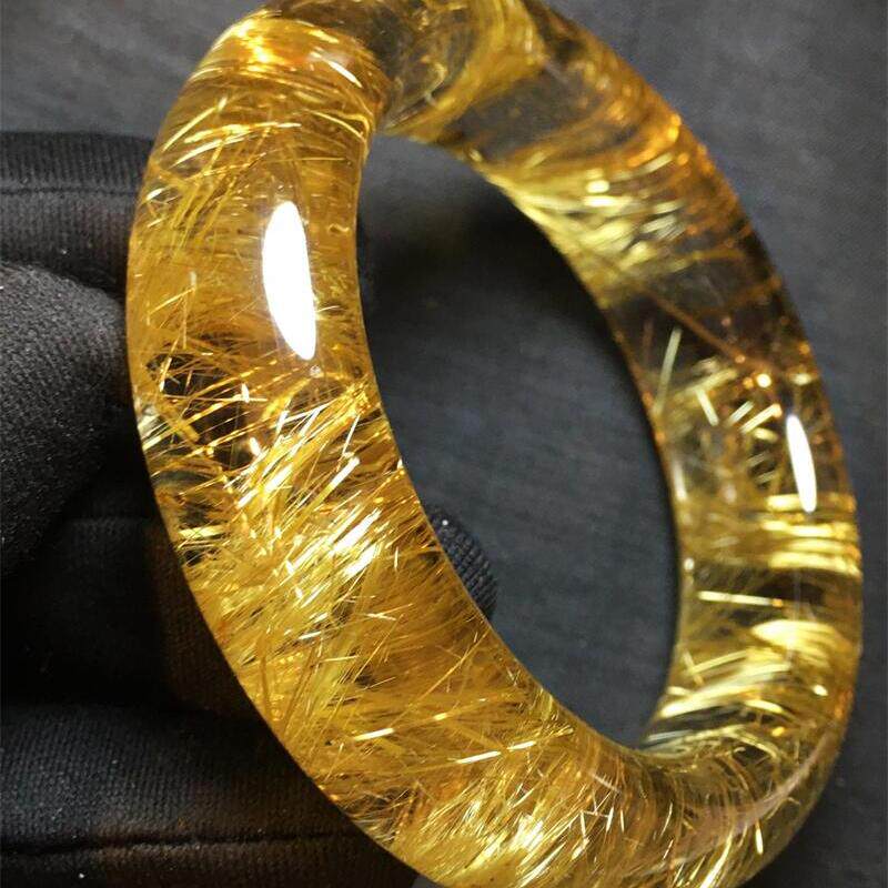 天然水晶巴西钛晶顺发手镯圈口57.5mm金发晶钛晶板钛猫眼原矿贺