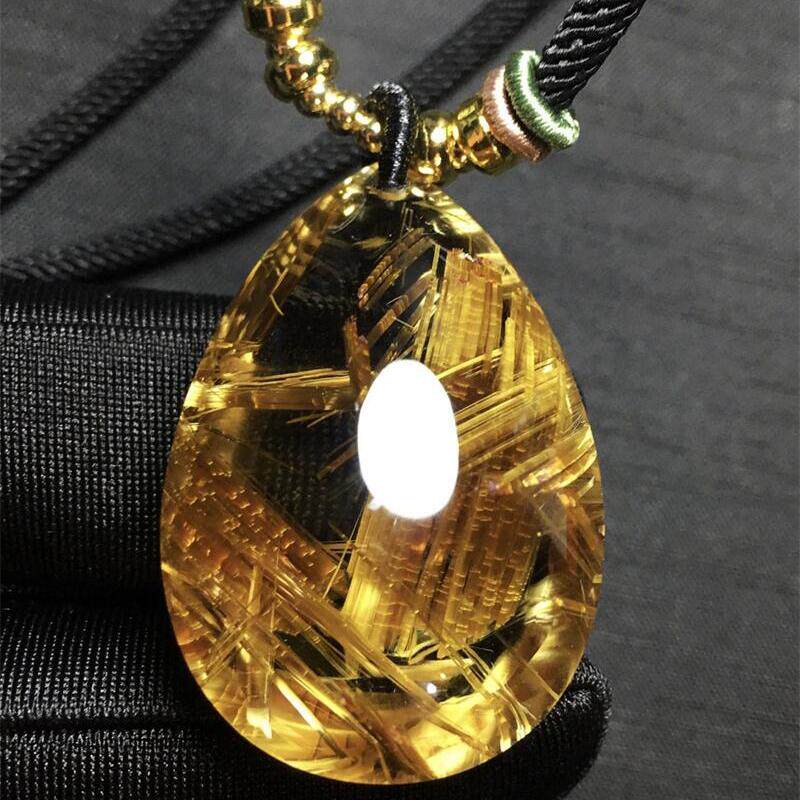 天然水晶巴西钛晶水滴女款项链吊坠20克金发晶钛晶板钛猫眼原矿贺