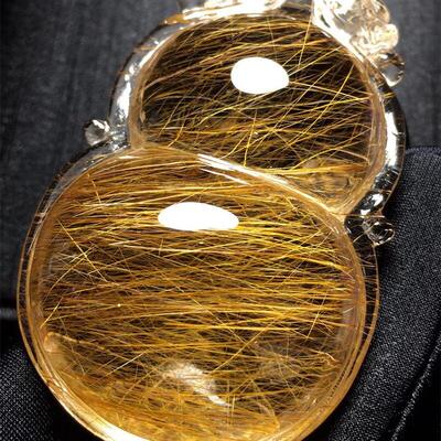 天然水晶金发晶巴西板钛晶猫眼葫芦吊坠项链把玩97.3g原矿顺发邮