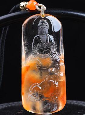 天然水晶巴西红兔毛发大日如来项链吊坠59.7克发晶俏色红水晶秀