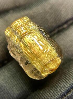 天然水晶巴西原矿顺发猫眼满板钛晶金发晶貔貅吊坠项链6.8克夸
