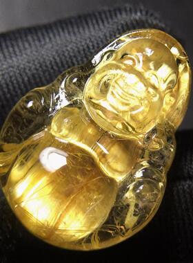 天然水晶巴西原矿金发晶板钛晶顺发猫眼金身佛吊坠项链8.3克夸