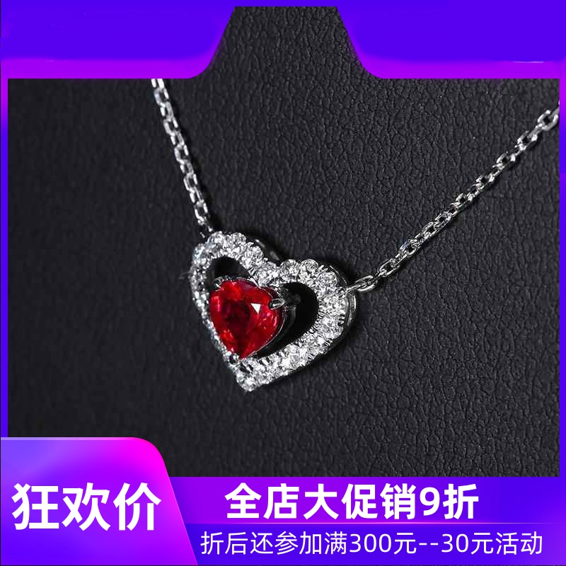 珠宝0.5克拉缅甸天然鸽血红红宝石项链锁骨链18K金镶钻石现货shc