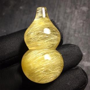 天然水晶金发晶巴西板钛晶猫眼葫芦吊坠项链20.8克原矿顺发邮