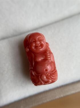 天然台湾莫莫珊瑚佛项链吊坠20/10mm原色momo有机宝石阿卡橘红速
