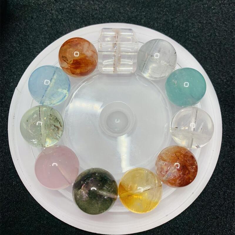 天然宝石多宝单珠手链手串海蓝宝马粉红胶花黄水晶绿白幽灵净体夸