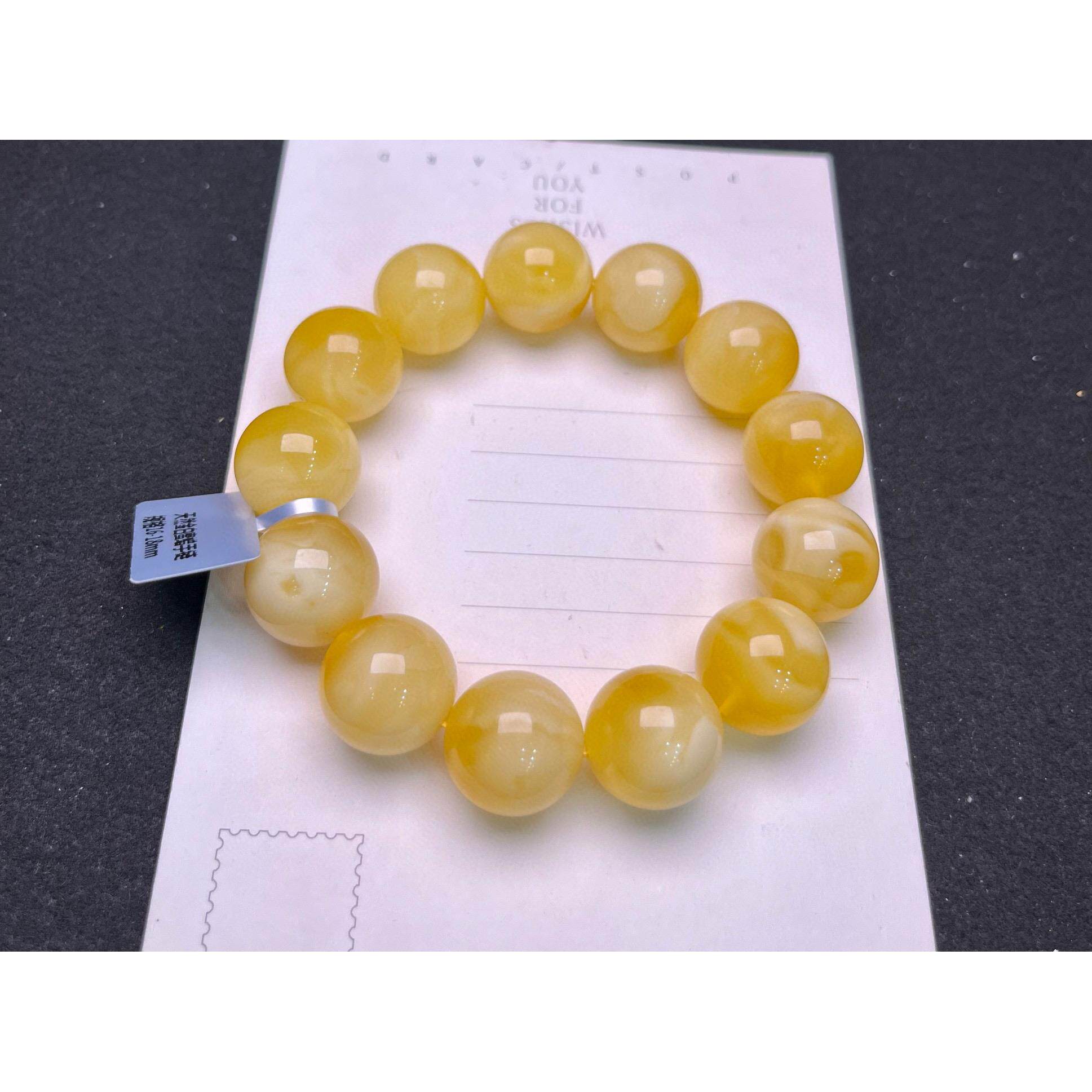 天然俄料原矿白花蜜金绞白16.5mm圆珠手链 半蜜半珀重量34.9克