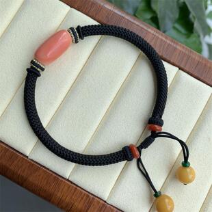 天然台湾莫莫momo红珊瑚手链手串21.5mm*9.5有机宝石阿卡粉色颂