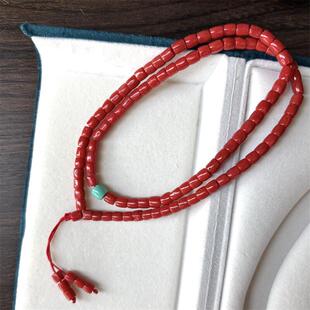 天然沙丁珊瑚三圈手链手串5.2mm原色有机宝石阿卡深海红科西嘉速