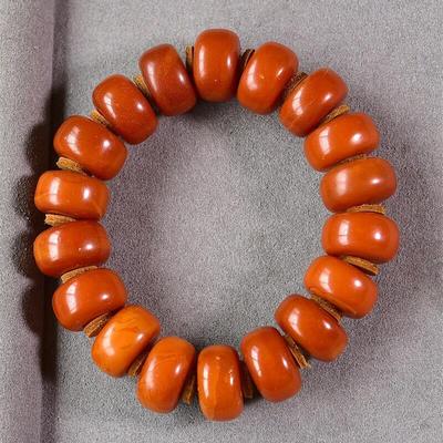 天然俄料原矿老蜜蜡饼子手链手串17mm风化纹无优化无烤色琥珀凯