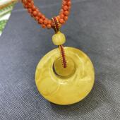 天然原矿俄料蜜蜡子母扣毛衣链项链吊坠18.7克无优化无烤色琥珀速