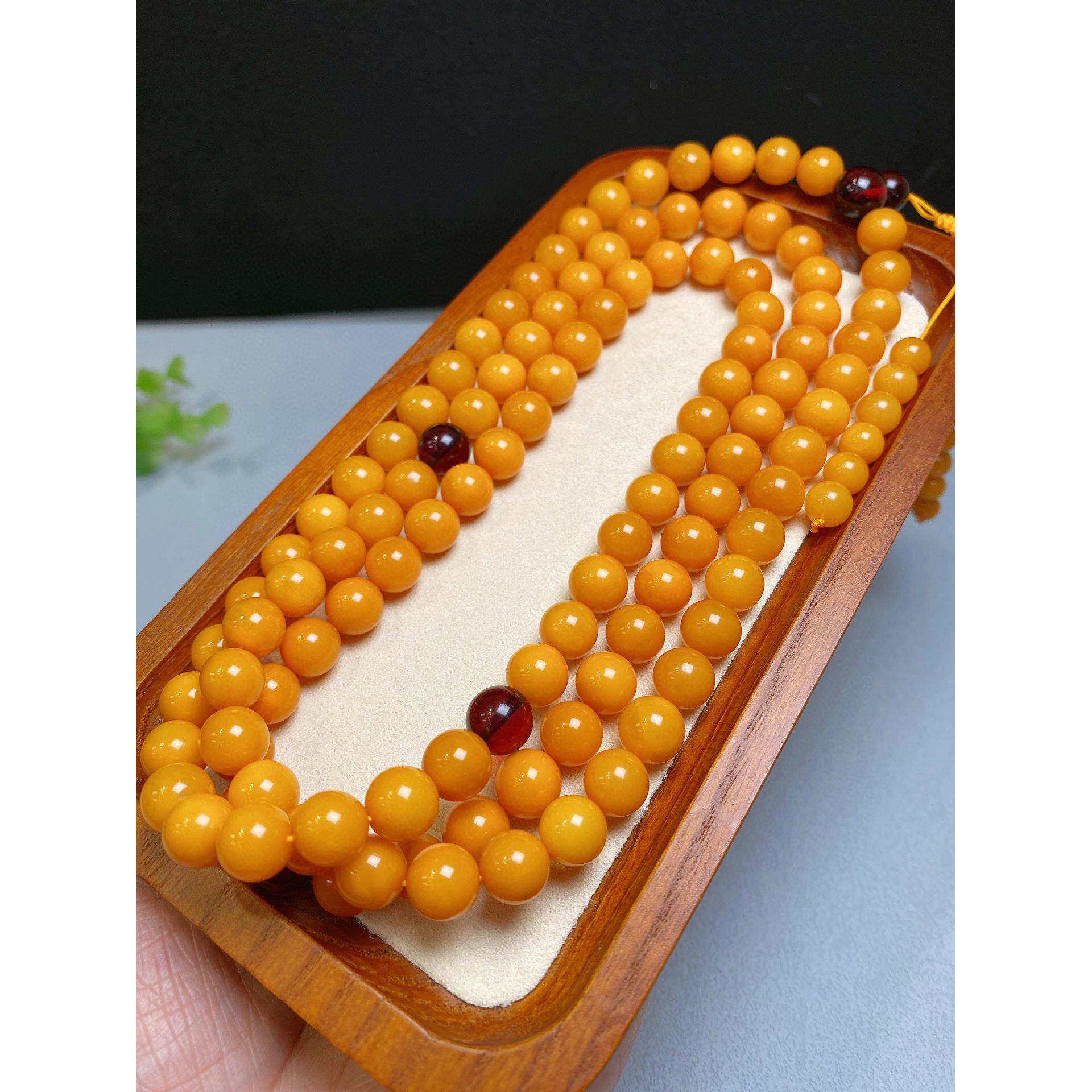 精品天然鸡油黄蜜蜡9.7mm108颗佛珠手链项链 蜡浓色黄 重58.1克yz