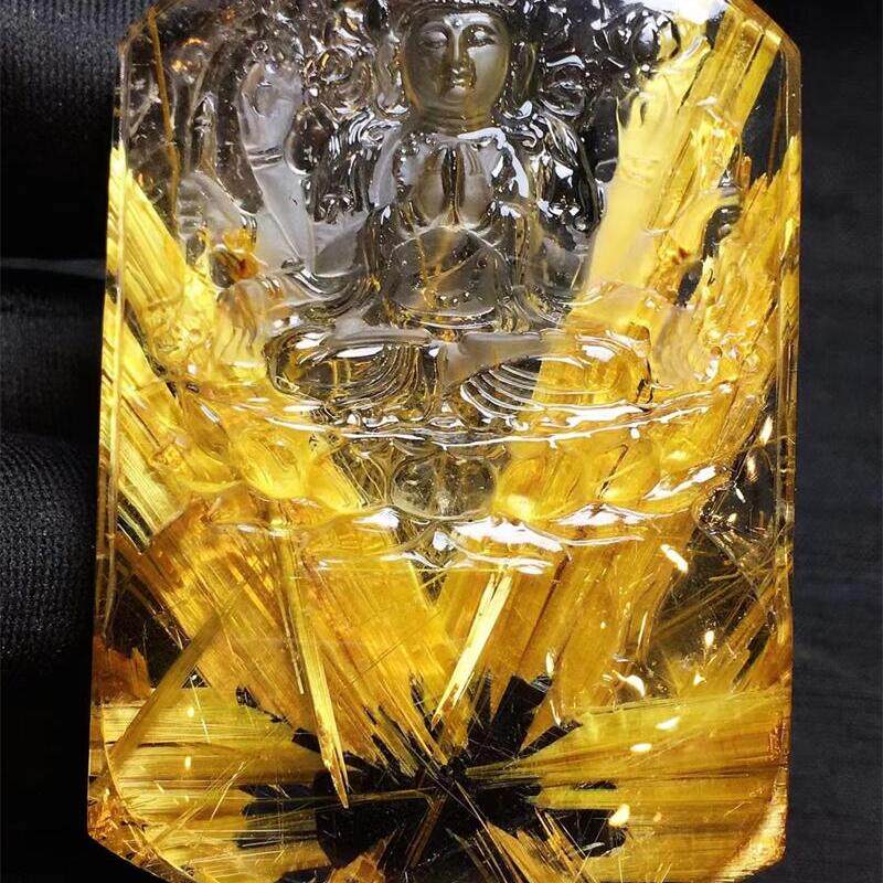 天然水晶巴西钛晶千手观音项链吊坠65克金发晶钛晶板钛猫眼原矿贺