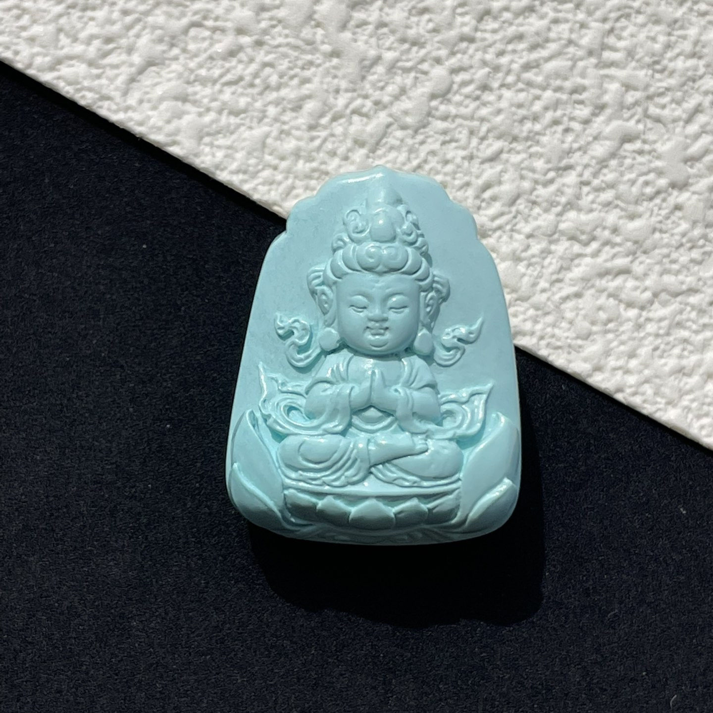 天然湖北原矿高瓷绿松石果冻料度母吊坠项链瓷釉级苏工精雕