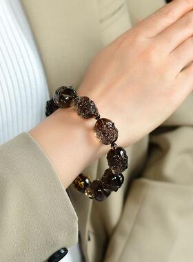 天然巴西茶水晶十八罗汉手链 双面雕刻规格20*20*18mm重84.2克ss0