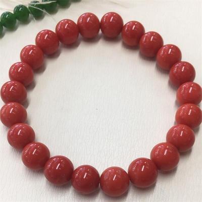 天然沙丁珊瑚圆珠手链手串9mm有机宝石阿卡牛血红深海红科西嘉颂