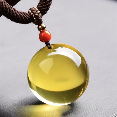 收藏级天然巴西原矿黄水晶手工雕刻转运球吊坠项链时来运转11.4即