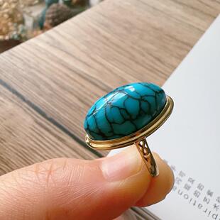 天然湖北原矿绿松石网花乌兰花马眼戒指稀有精品网花 18k金镶嵌jd