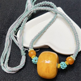天然俄料原矿蜜蜡大墩子锁骨链平安扣毛衣链吊坠配蜜蜡绿松球
