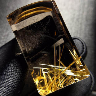 天然水晶金发晶巴西板钛晶猫眼印章镇纸53.7g原矿顺发邮