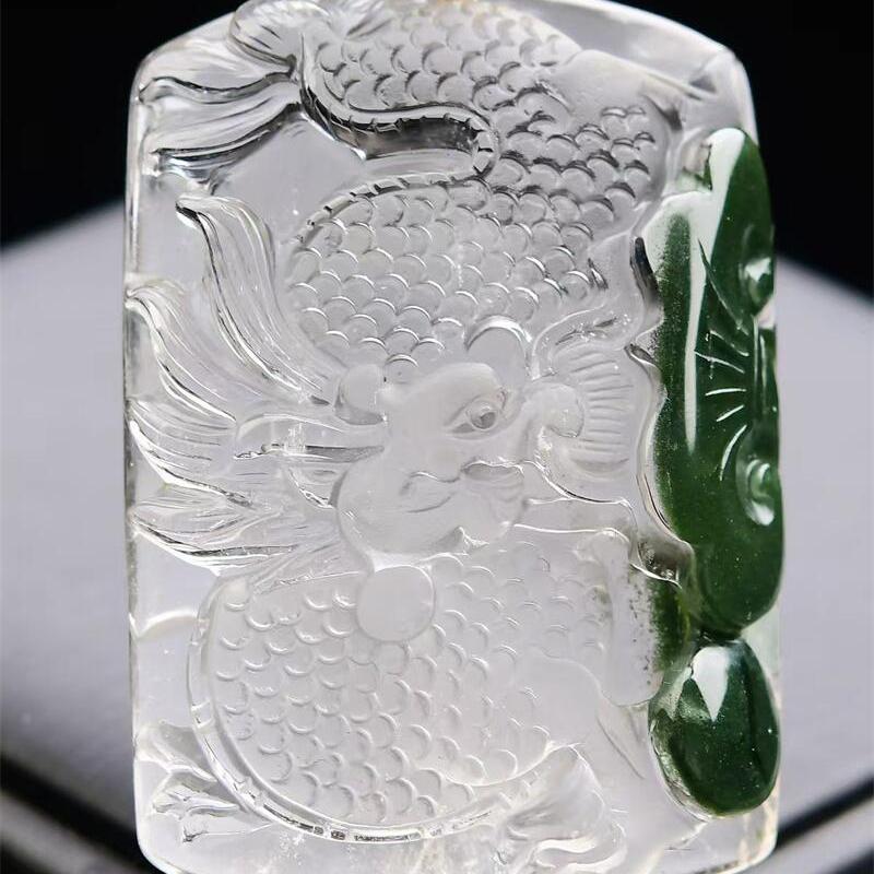 加大号天然巴西绿幽灵俏色如意龙牌吊坠项链毛衣链两用款104.8g即