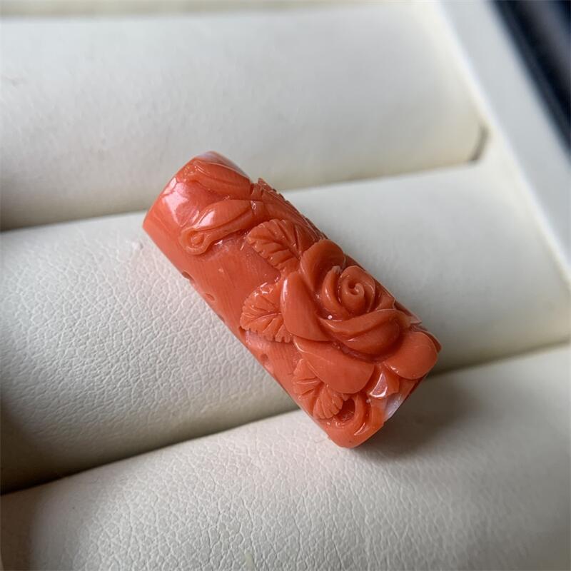 天然台湾莫莫珊瑚雕花件25/12mm原色momo有机宝石阿卡粉红颂
