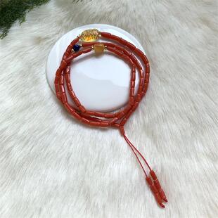天然红珊瑚三圈手串手链科西嘉阿卡深海红原色蜜蜡青金石琥珀鱼颂