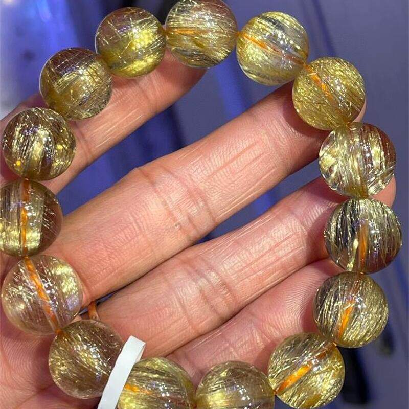 巴西天然水晶金发晶顺发晶手链手串晶体干净晶莹剔透14+mm礼物速