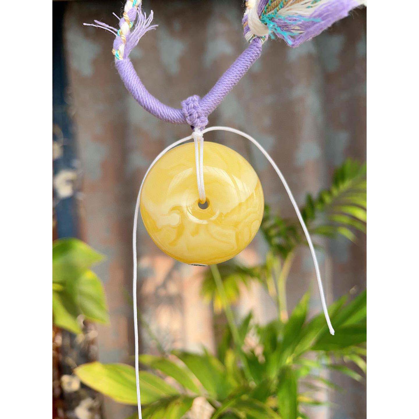 天然俄料白花蜜蜡平安扣吊坠项链 坠重25.81克尺寸39-25mm配证wl0