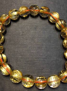 天然9mm发晶钛晶手链 重24.36克 钣钛粗顺晶体通透微细棉配证书xs