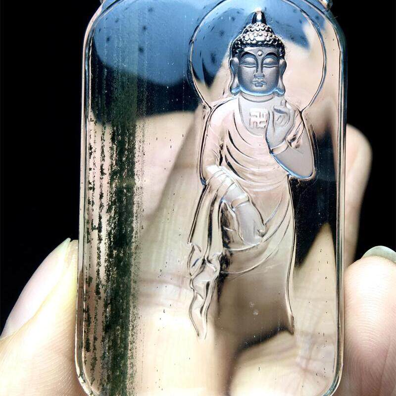 天然水晶巴西千层山绿幽灵守护神本命佛项链吊坠48.6克翠绿透体