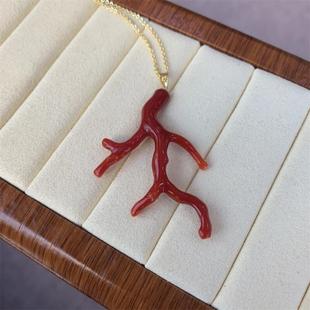 天然阿卡深牛血红珊瑚吊坠项链原色阿卡沙丁牛血红深海红科西嘉颂