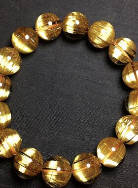 天然水晶巴西钛晶金发晶圆珠手链手串14mm钛晶板钛猫眼原矿顺发贺