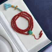 天然沙丁珊瑚三圈手链手串项链4.8mm原色宝石阿卡牛血红科西嘉速