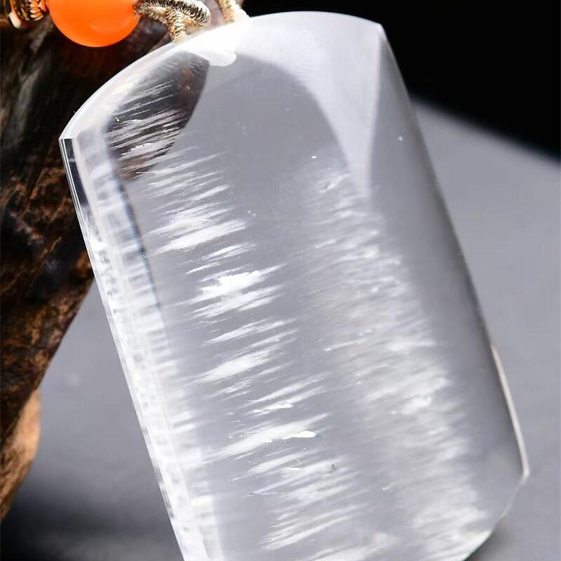 大号天然巴西水晶白幽灵手工雕刻千层帘聚宝盆吊坠项链48.7g即
