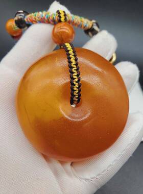 天然俄料老蜜蜡大面包扣吊坠项链 蜡质浓郁 纹路妖 坠44.86克dhh0