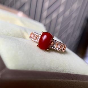 天然阿卡黑赤血珊瑚戒指s925银原色阿卡沙丁牛血红深海红科西嘉颂