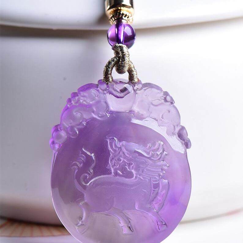 天然水晶巴西紫水晶麒麟毛衣链女款项链吊坠24.6克浓郁紫通透体秀,饰品/流行首饰/时尚饰品新,颈饰,淘宝优惠券,粉丝福利购,淘宝优惠卷