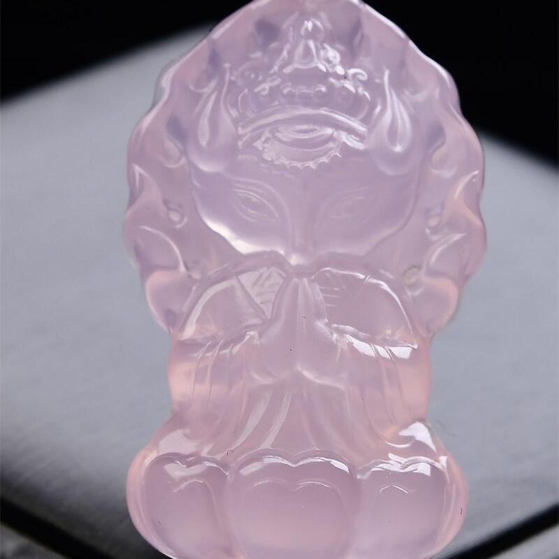 大号天然星光粉水晶九尾狐狸吊坠项链全净体手工镂空雕刻41g即