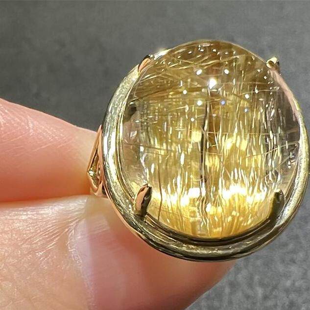 天然水晶巴西钛晶男女款戒面戒指18凯金镶嵌板钛猫眼原矿顺发速