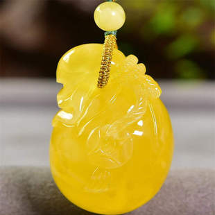 天然俄料蜜糖鸡油黄满蜜钱袋子吊坠女款 项链26.4克无优化无烤色凯
