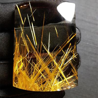 天然水晶巴西黄钛平安牌项链吊坠48克金发晶板钛猫眼原矿白体贺