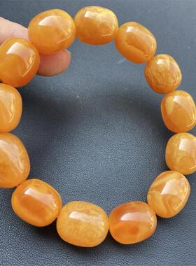 天然俄料原矿回流老蜡蜜蜡枣珠手链手串14/17mm+无优化无烤色速