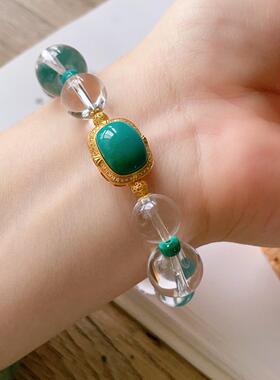 天然11-14mm白水晶搭配地狱色绿松石手链18k金配饰重量38.75克jd0