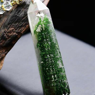 大号天然巴西绿幽灵白幽灵全包裹金字塔聚宝盆吊坠项链61.7g即