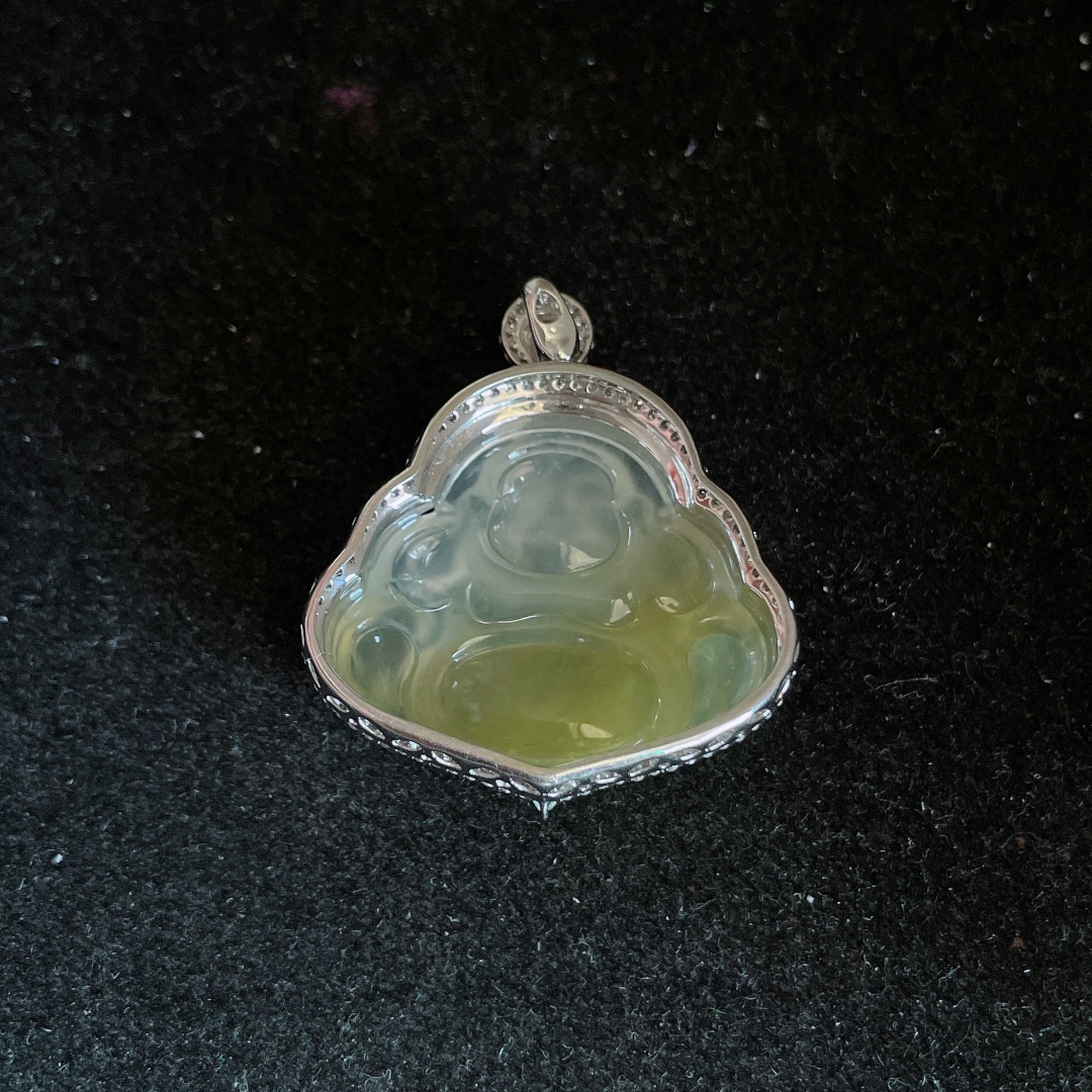 天然缅甸高端翡翠a货18k金冰种飘黄翡佛公吊坠xcbr