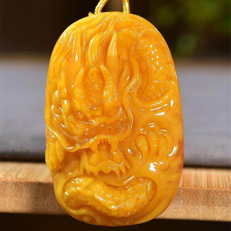 天然欧洲原矿回流老蜜蜡龙牌女款项链吊坠25.6克无优化无烤色秀